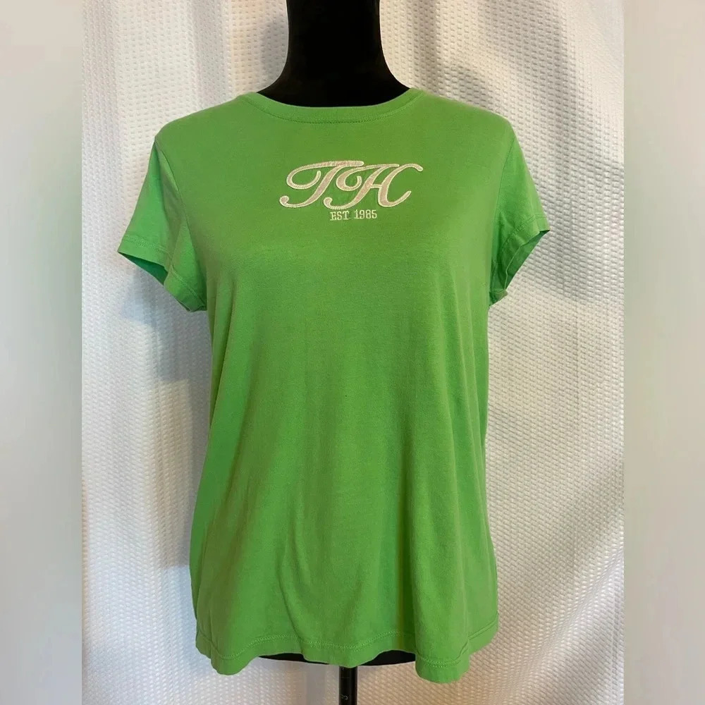 Tommy Hilfiger 100% Cotton Green Logo T-shirt Tee Size Large